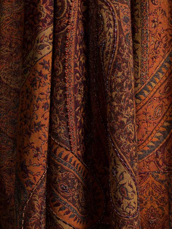 Crimson & Rust Merino Wool Hand Beaded Wrap