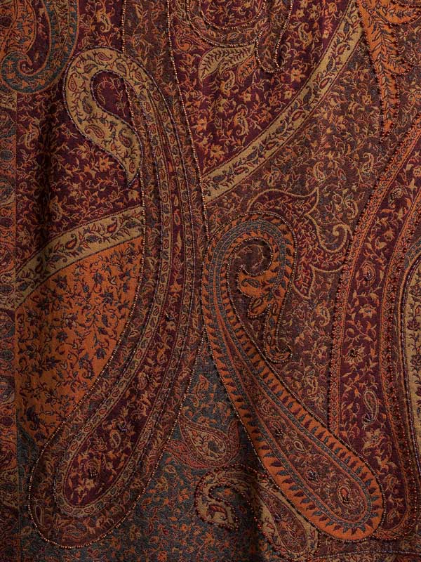 Crimson & Rust Merino Wool Hand Beaded Wrap