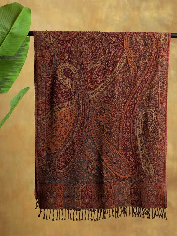 Crimson & Rust Merino Wool Hand Beaded Wrap