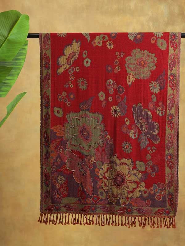 Blooming Weaves Merino Wool Wrap - Crimson