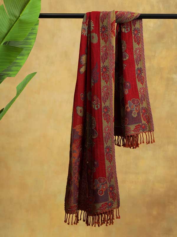 Blooming Weaves Merino Wool Wrap - Crimson