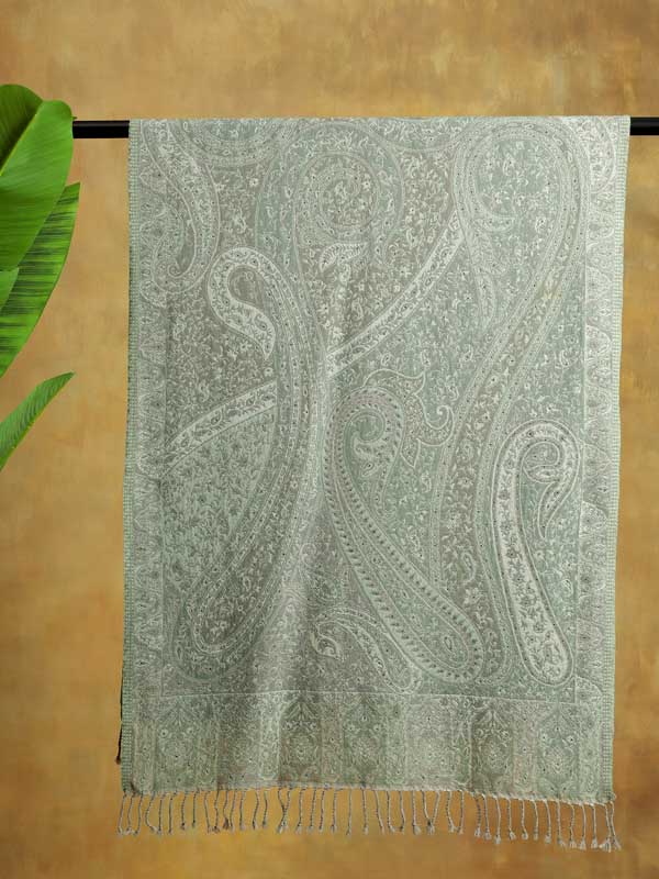 Pista Green Wool Paisley Crystals Wrap