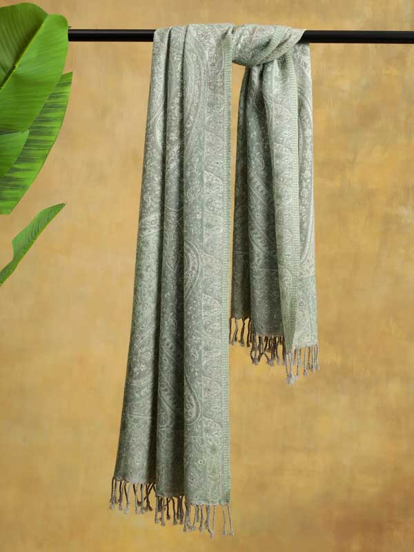 Pista Green Wool Paisley Crystals Wrap