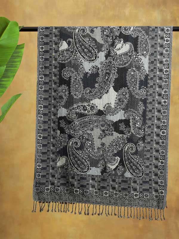 Almond Paisley Merino Wool Hand Beaded Wrap - Blue