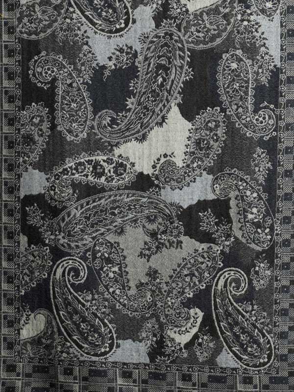 Almond Paisley Merino Wool Hand Beaded Wrap - Blue