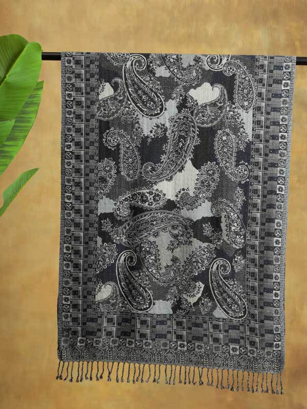 Almond Paisley Merino Wool Hand Beaded Wrap - Blue