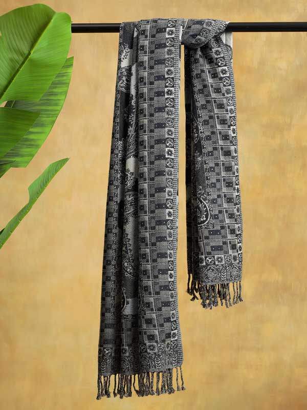 Almond Paisley Merino Wool Hand Beaded Wrap - Blue