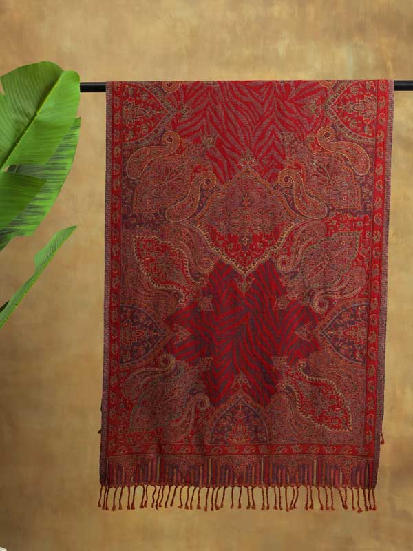 Paisley Fusion Merino Wool Hand Beaded Wrap - Brick Red