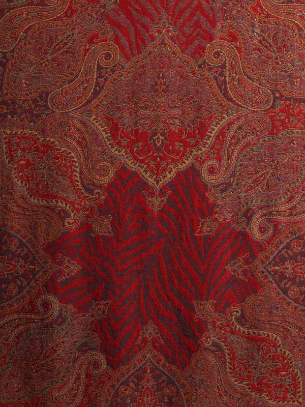 Paisley Fusion Merino Wool Hand Beaded Wrap - Brick Red