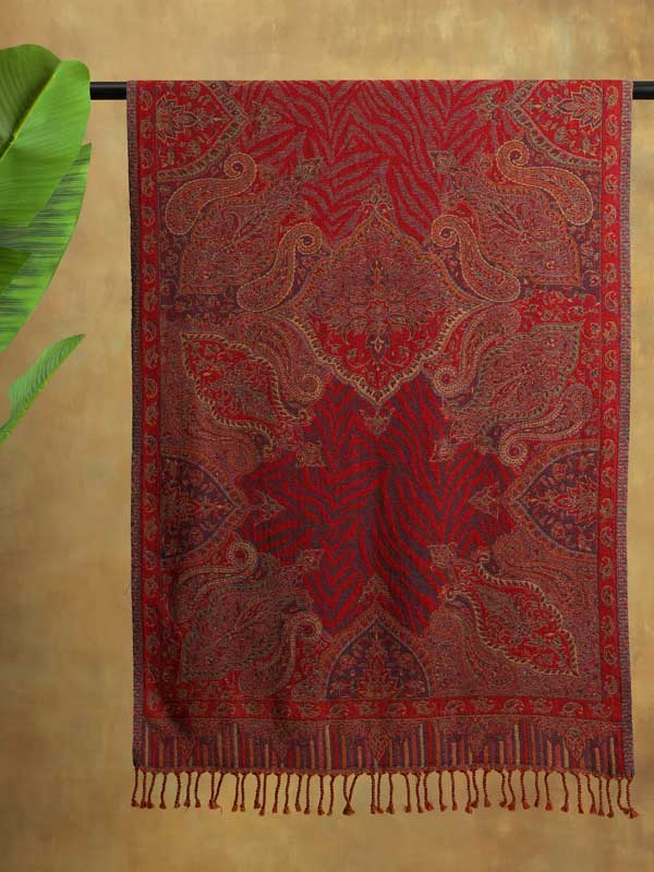 Paisley Fusion Merino Wool Hand Beaded Wrap - Brick Red