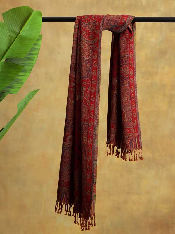 Paisley Fusion Merino Wool Hand Beaded Wrap - Brick Red