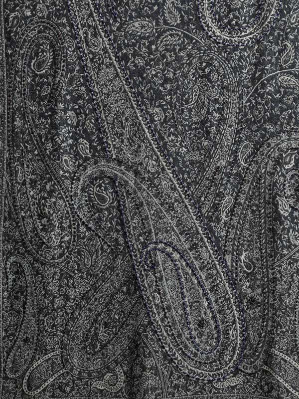 Paisley Jaal Merino Wool Hand Beaded Wrap - Fossil Grey