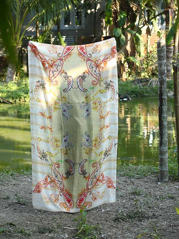 Aquarelle Paisley Print Scarf with Embroidery