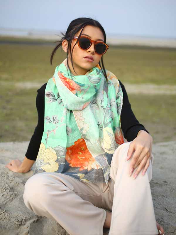 Floral Print Linen Scarf