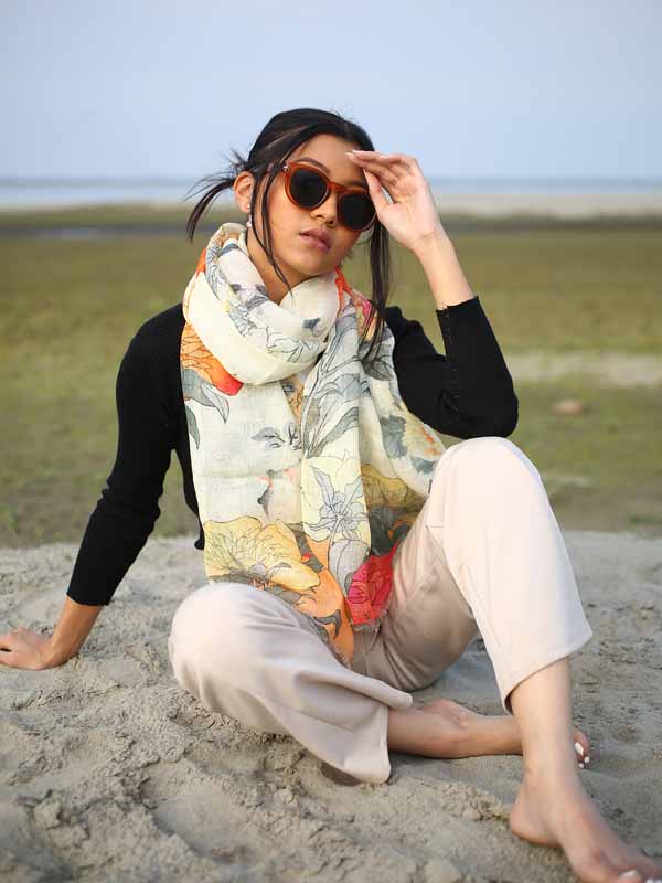 Floral Print Linen Scarf