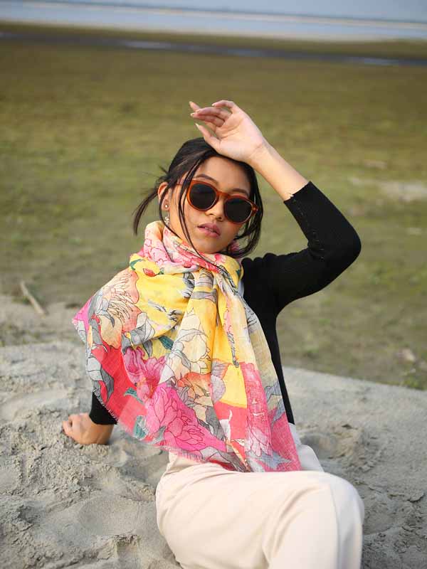 Floral Print Linen Scarf