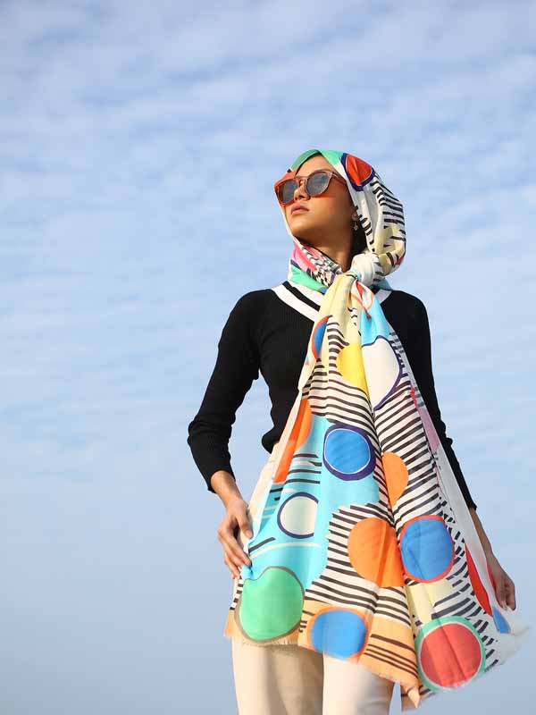 Circles Print Silk Modal Scarf