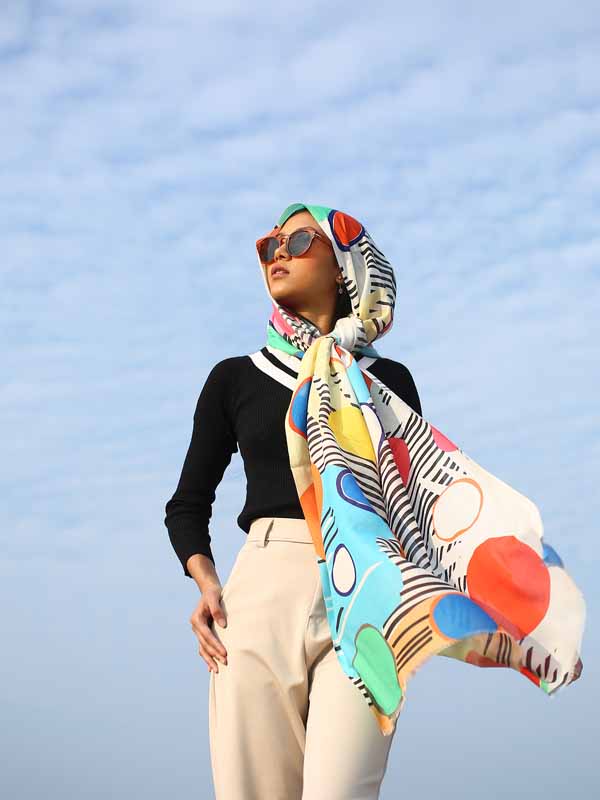 Circles Print Silk Modal Scarf