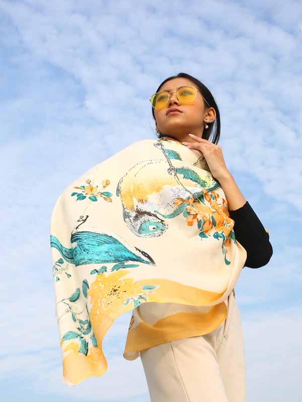 Birds Print Modal SIlk Scarf