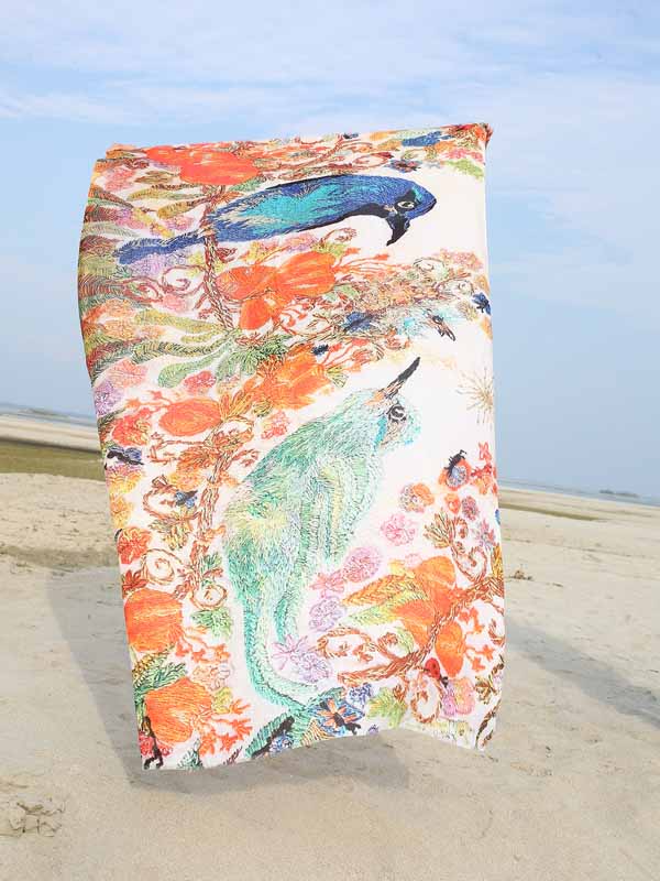 Birds Print Modal SIlk Scarf