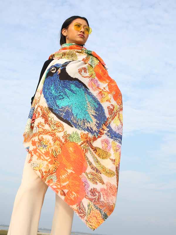 Birds Print Modal SIlk Scarf