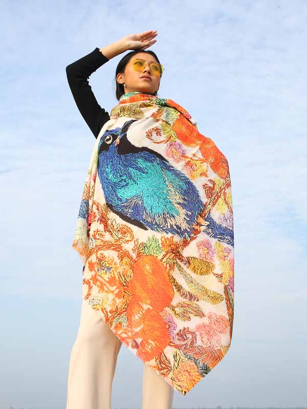 Birds Print Modal SIlk Scarf