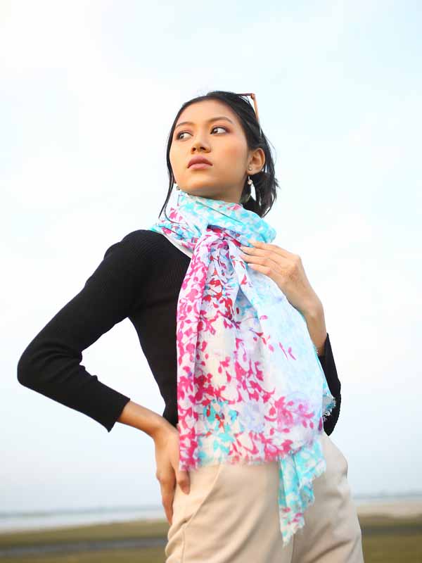 Floral Print Silk Cotton Scarf