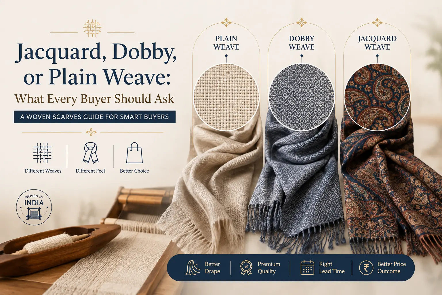 Jacquard, Dobby, or Plain Weave: What Every Buyer Should Ask a Woven Scarves Manufacturer in India Before Confirming a Sample