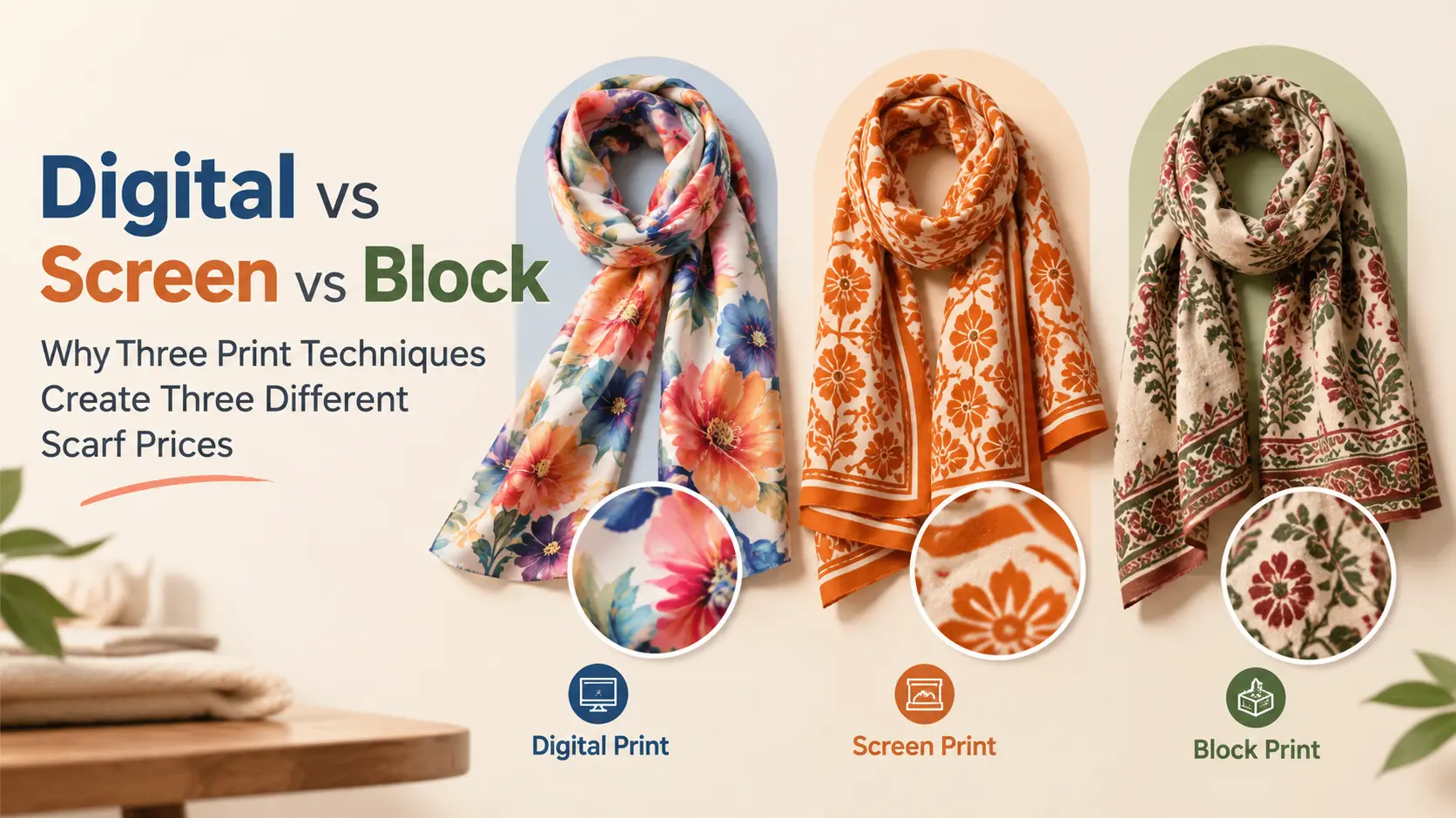 Digital vs Screen vs Block: Why Three Print Techniques Produce Three Completely Different Scarf Prices